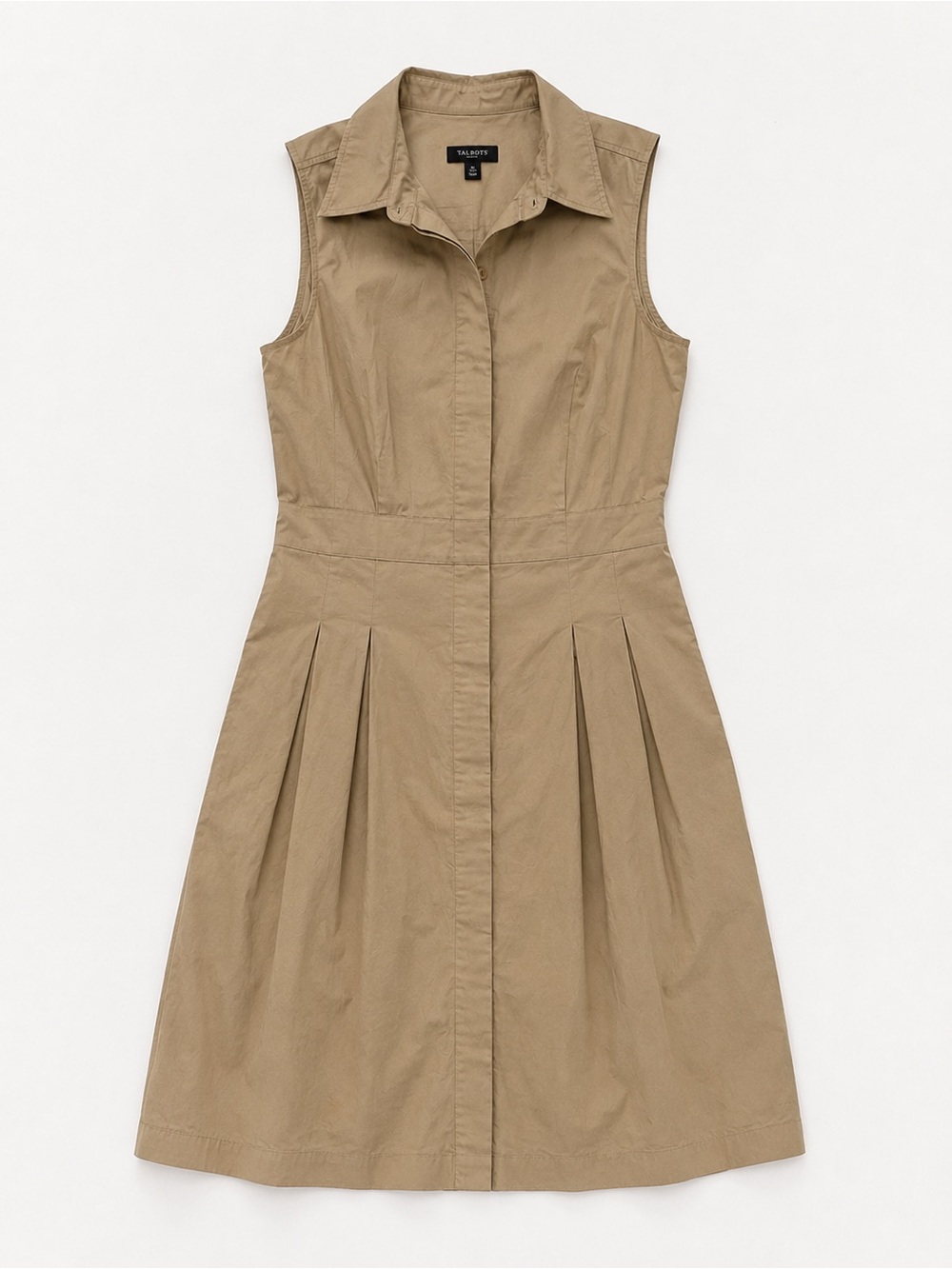 Talbots Petites Cotton Khaki Sleeveless Collared Shirt Dress Size 12P - Picture 3 of 6